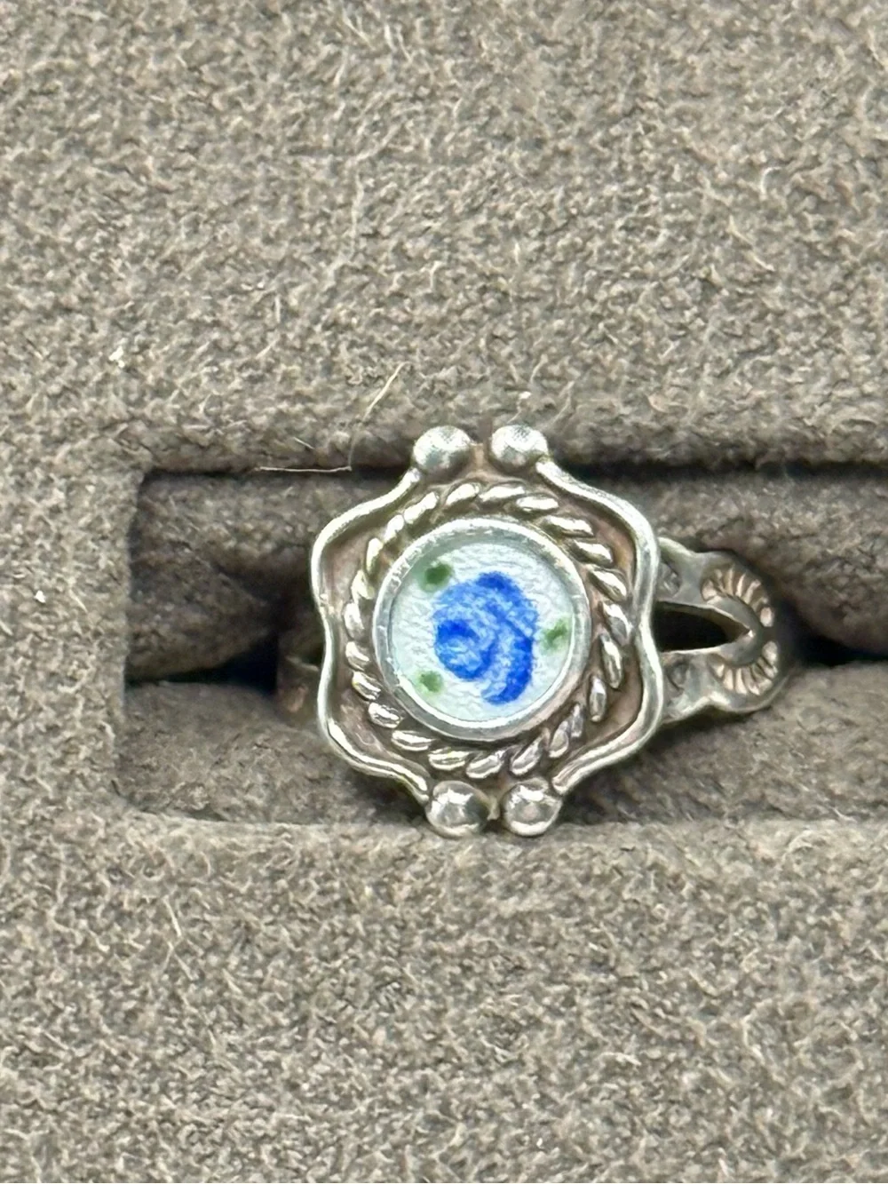 Sterling Silver Floral Blue Enamel Ring - Women's Jewelry